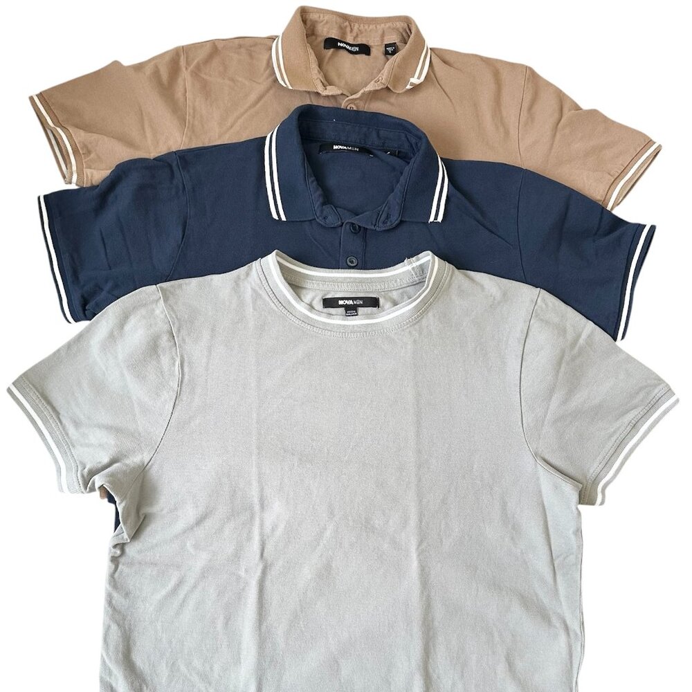 Fashion Nova NovaMen Polo Shirts Size Large Gray/Blue/Beige Short Sleeves